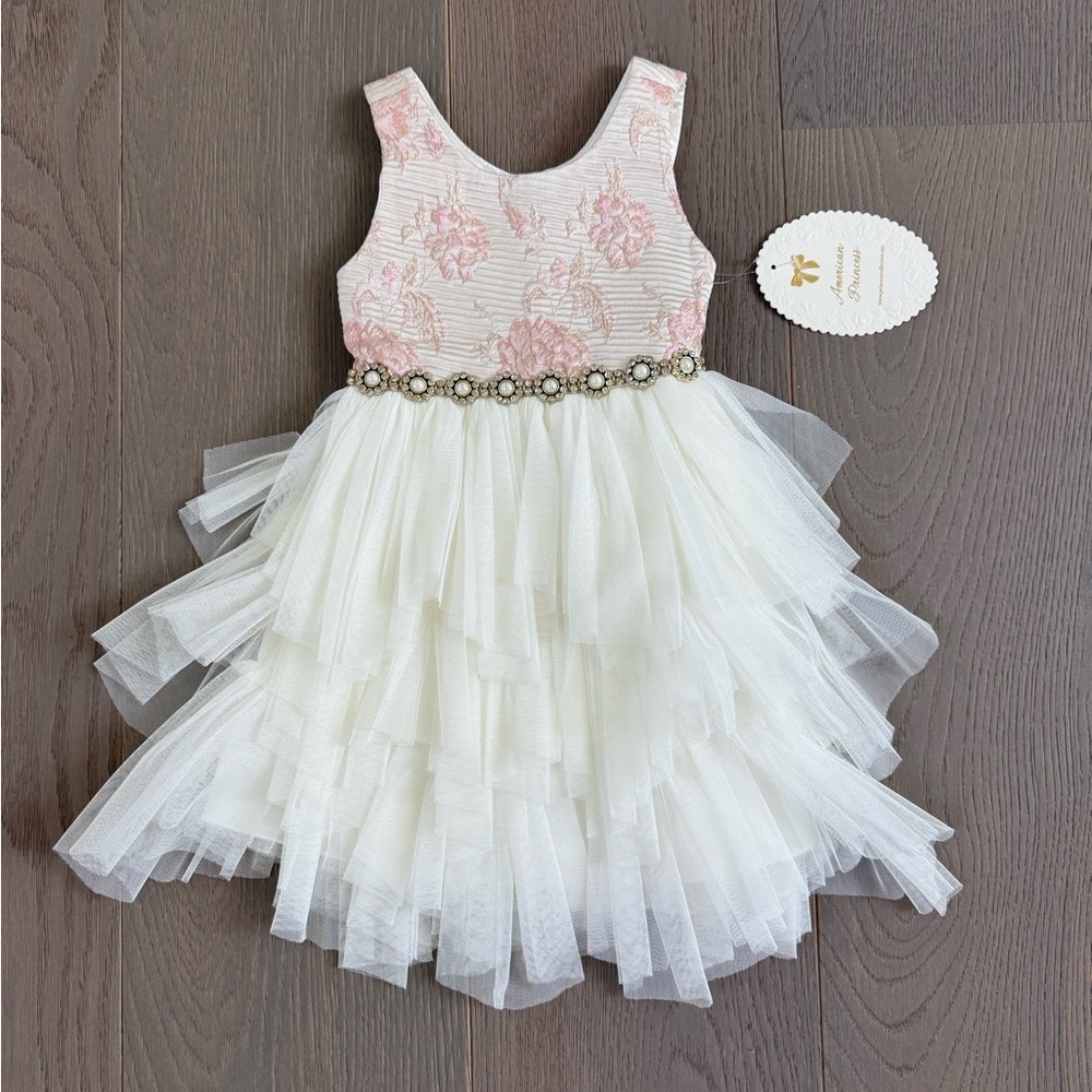American Princess Pink Floral and White Tulle Dress